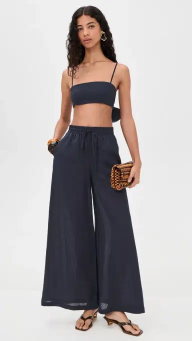 susana monaco Solid Linen Tie Back Top Midnight | Thumbnail 5 susana monaco Solid Linen Tie Back Top Midnight | Thumbnail 5