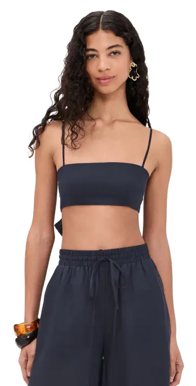 susana monaco Solid Linen Tie Back Top Midnight | Thumbnail 1 susana monaco Solid Linen Tie Back Top Midnight | Thumbnail 1
