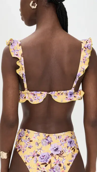 PatBo Peony Print Lycra Ruffle Bikini Top Yellow | Thumbnail 3