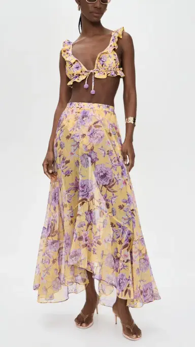 PatBo Peony Print Lycra Ruffle Bikini Top Yellow | Thumbnail 5