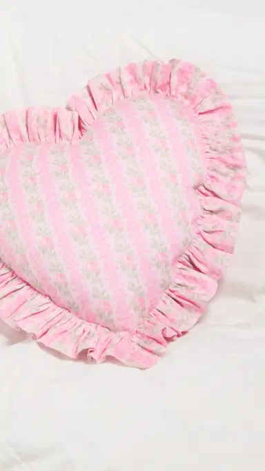 LoveShackFancy Forever In Love Ruffle Heart Pillow Strawberry Macaroon One Size | Thumbnail 3