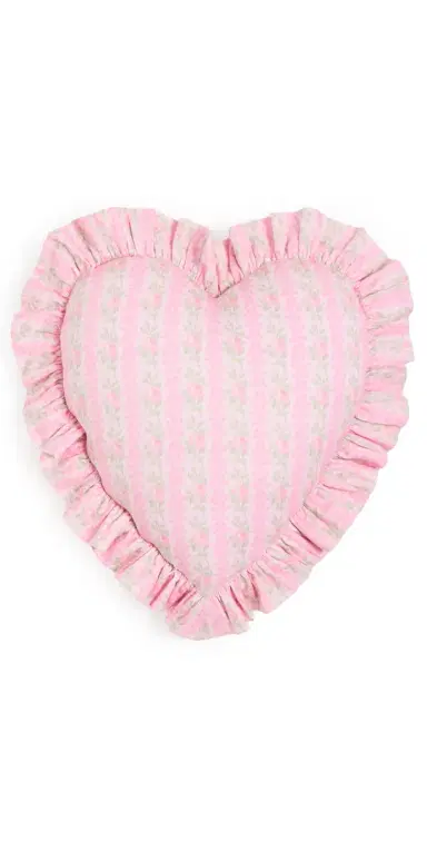 LoveShackFancy Forever In Love Ruffle Heart Pillow Strawberry Macaroon One Size | Thumbnail 1