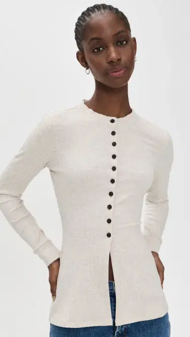 Aligne Daphne Ribbed Jersey Top Oatmeal Marl 8 | Thumbnail 2