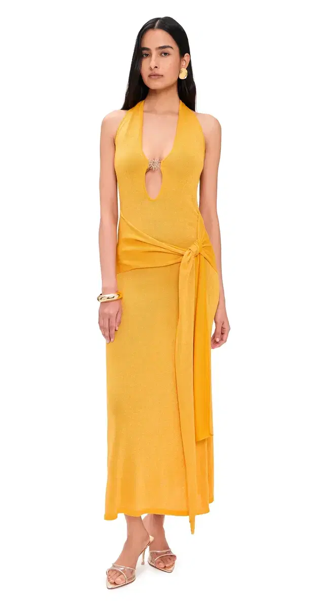 Runaway the Label Ayella Deep V Knit Maxi Dress Mango