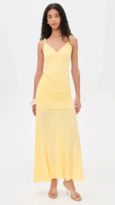 ALICE + OLIVIA Bianca Twist Strap Asymmetrical Godet Maxi Dress Butter | Thumbnail 2