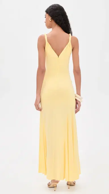 ALICE + OLIVIA Bianca Twist Strap Asymmetrical Godet Maxi Dress Butter | Thumbnail 3