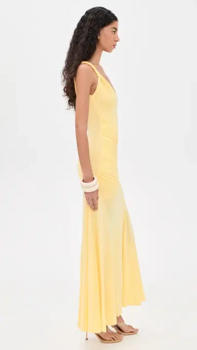 ALICE + OLIVIA Bianca Twist Strap Asymmetrical Godet Maxi Dress Butter | Thumbnail 4