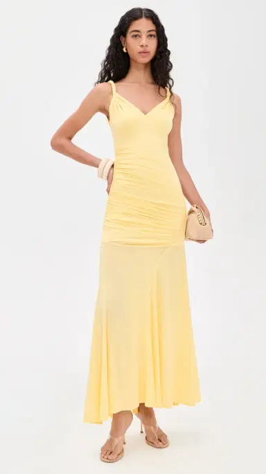 ALICE + OLIVIA Bianca Twist Strap Asymmetrical Godet Maxi Dress Butter | Thumbnail 5