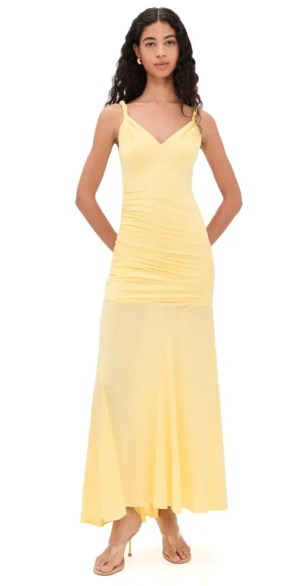 ALICE + OLIVIA Bianca Twist Strap Asymmetrical Godet Maxi Dress Butter