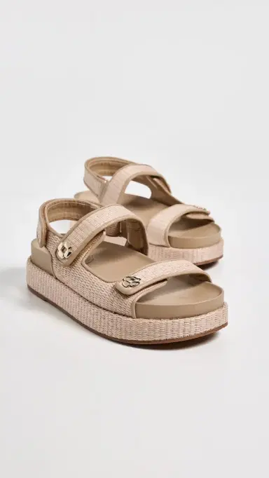 Larroudé Jetty Sandals Natural Raffia/Beige Leather 9 | Thumbnail 5