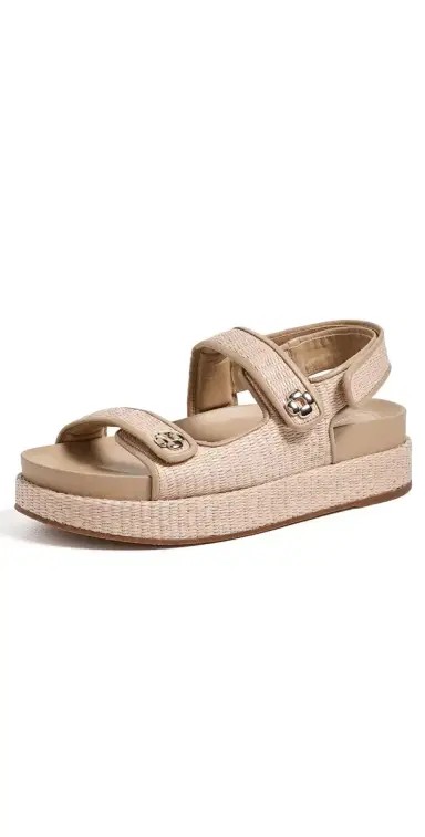 Larroudé Jetty Sandals Natural Raffia/Beige Leather 9 | Thumbnail 1