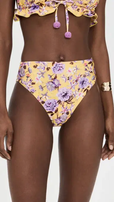 PatBO Peony Print Lycra High Waist Bikini Bottoms Yellow | Thumbnail 2