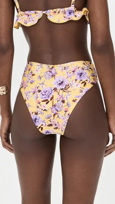 PatBO Peony Print Lycra High Waist Bikini Bottoms Yellow | Thumbnail 3