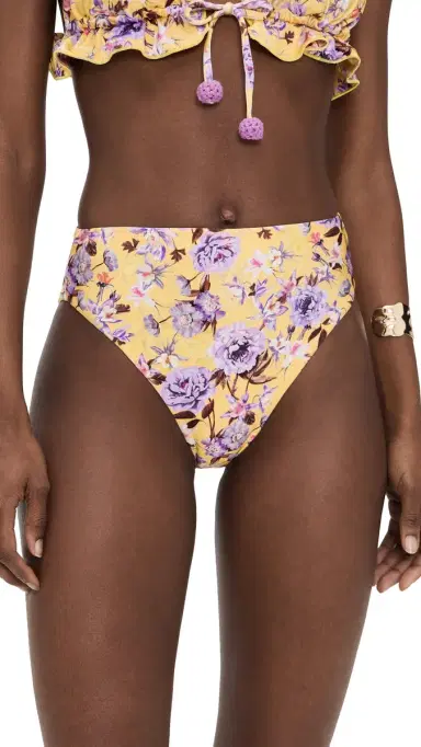 PatBO Peony Print Lycra High Waist Bikini Bottoms Yellow | Thumbnail 6