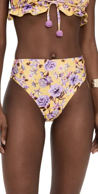 PatBO Peony Print Lycra High Waist Bikini Bottoms Yellow | Thumbnail 1