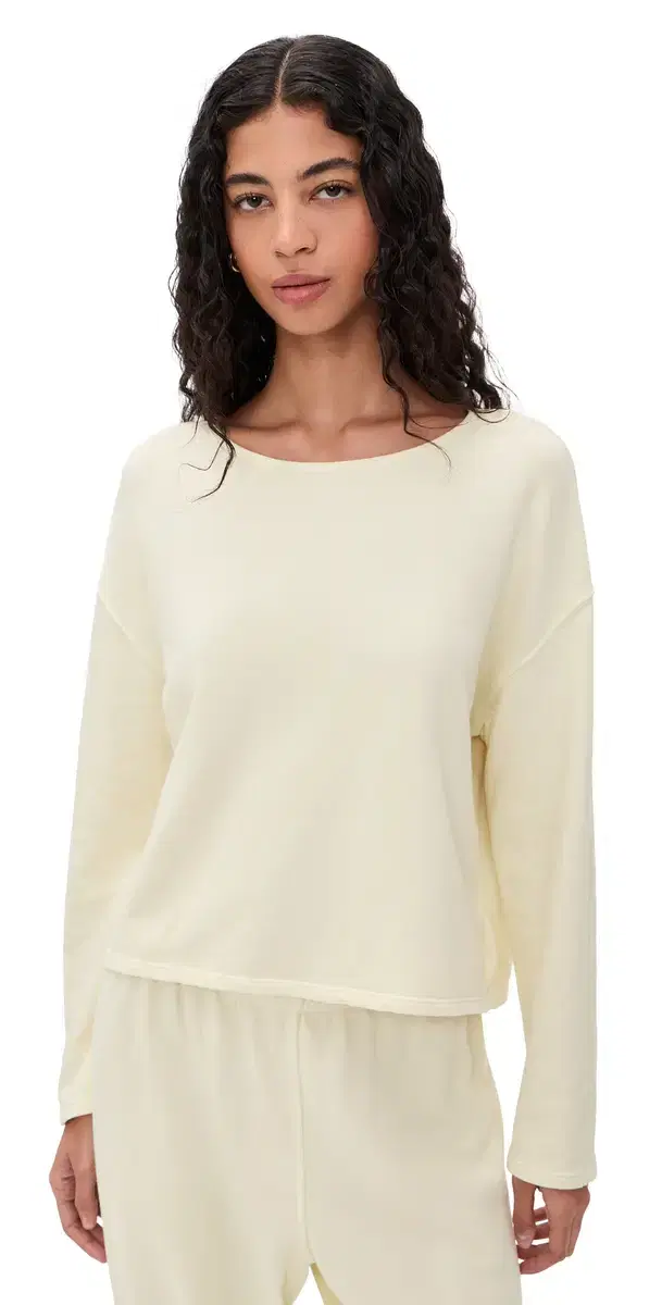 perfectwhitetee Briana French Terry ong Sleeve Tee Custard
