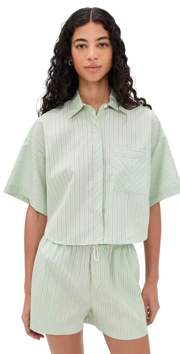 rag & bone Marin hort leeve tripe hirt grnst