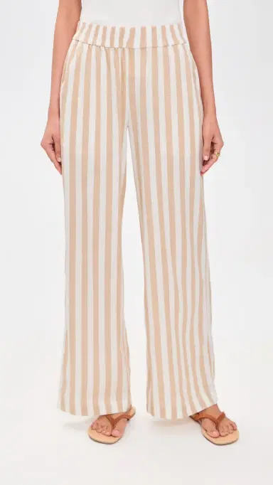 Marine Layer Allison Hemp Trousers Cream/Taupe Stripe | Thumbnail 2