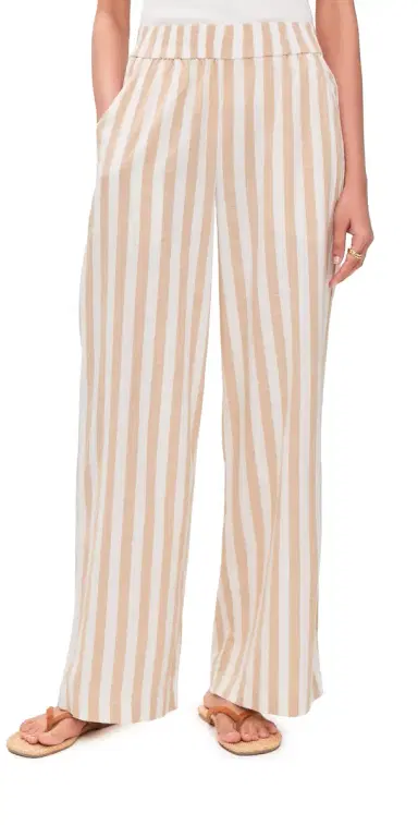 Marine Layer Allison Hemp Trousers Cream/Taupe Stripe | Thumbnail 1