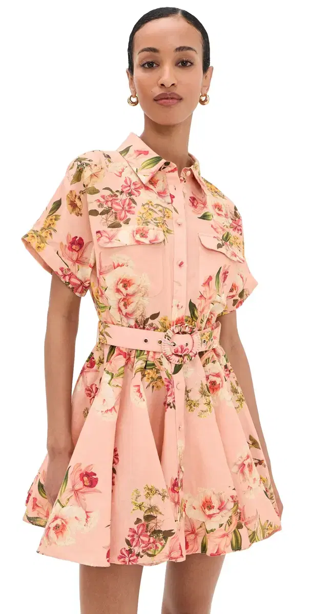 Hemant and Nandita hort Dress with Buckle Belt Peach
