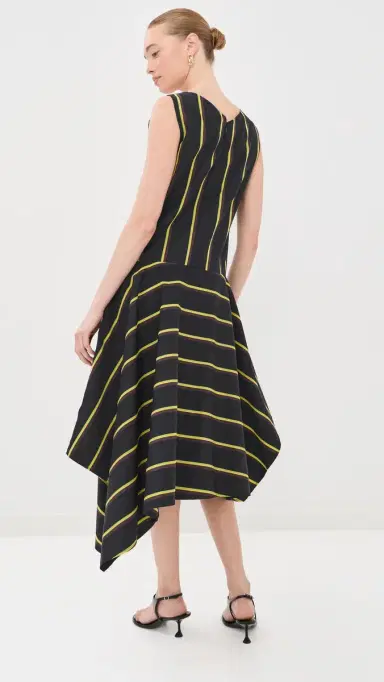 Proenza Schouler Beatriz Dress in Cotton Silk Shirting Black multi 0 | Thumbnail 3