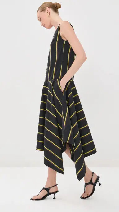 Proenza Schouler Beatriz Dress in Cotton Silk Shirting Black multi 0 | Thumbnail 4