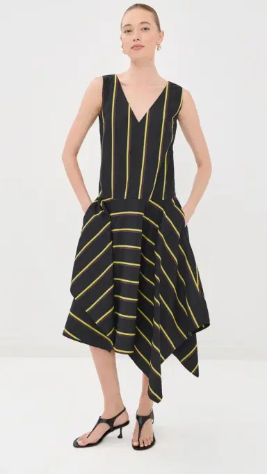 Proenza Schouler Beatriz Dress in Cotton Silk Shirting Black multi 0 | Thumbnail 5