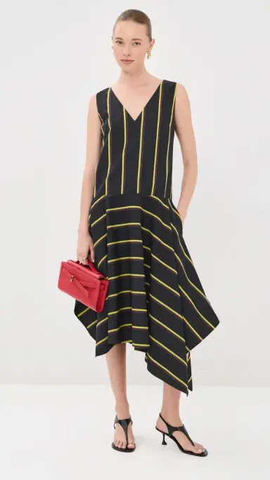 Proenza Schouler Beatriz Dress in Cotton Silk Shirting Black multi 0 | Thumbnail 6