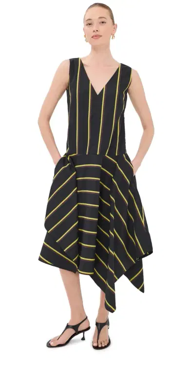 Proenza Schouler Beatriz Dress in Cotton Silk Shirting Black multi 0 | Thumbnail 1