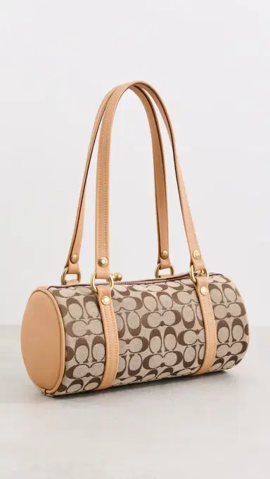 Coach The Originals Signature Jacquard Kisslock Barrel Bag 28 Khaki Light Peach One Size | Thumbnail 4 Coach The Originals Signature Jacquard Kisslock Barrel Bag 28 Khaki Light Peach One Size | Thumbnail 4