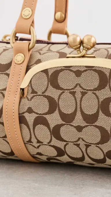 Coach The Originals Signature Jacquard Kisslock Barrel Bag 28 Khaki Light Peach One Size | Thumbnail 5 Coach The Originals Signature Jacquard Kisslock Barrel Bag 28 Khaki Light Peach One Size | Thumbnail 5
