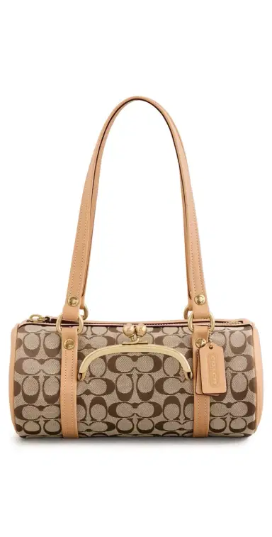 Coach The Originals Signature Jacquard Kisslock Barrel Bag 28 Khaki Light Peach One Size | Thumbnail 1 Coach The Originals Signature Jacquard Kisslock Barrel Bag 28 Khaki Light Peach One Size | Thumbnail 1