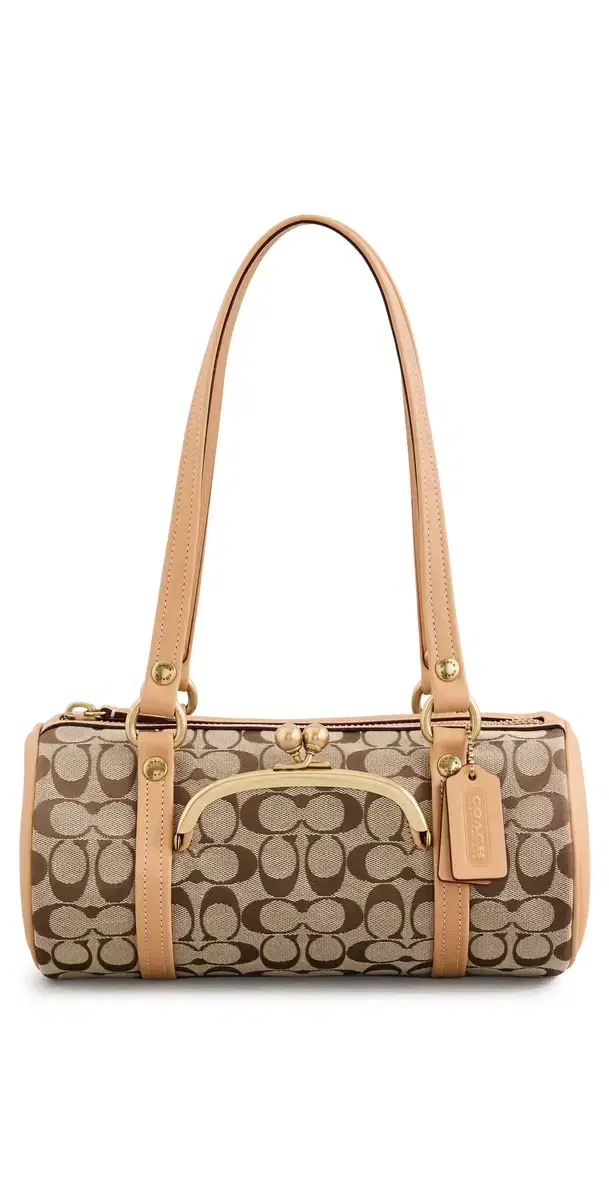 Coach The  Originals Signature Jacquard Kisslock Barrel Bag 28 Khaki Light Peach One Size