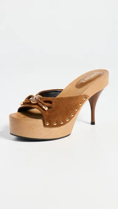 Versace Opera Bow Suede Clogs 1NI0V/Spice Brown/ Gold | Thumbnail 2