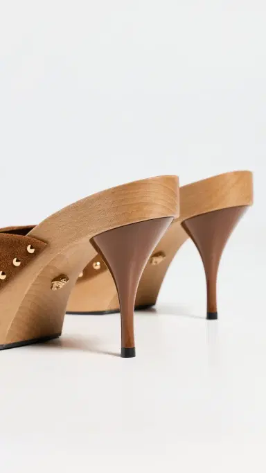 Versace Opera Bow Suede Clogs 1NI0V/Spice Brown/ Gold | Thumbnail 4