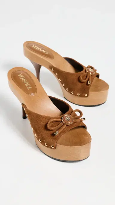 Versace Opera Bow Suede Clogs 1NI0V/Spice Brown/ Gold | Thumbnail 5