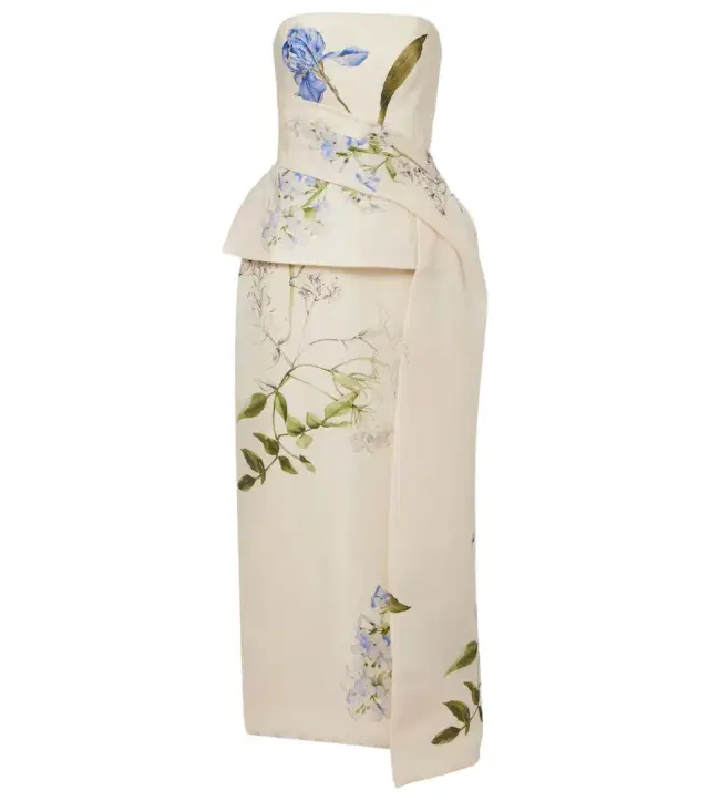 Draped floral silk cocktail dress