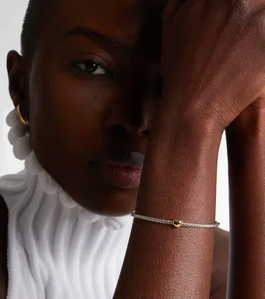 David Yurman Micro Cable Flex Heart Station 14kt gold and 925 sterling silver bracelet | Thumbnail 3