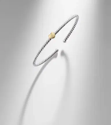 David Yurman Micro Cable Flex Heart Station 14kt gold and 925 sterling silver bracelet | Thumbnail 5
