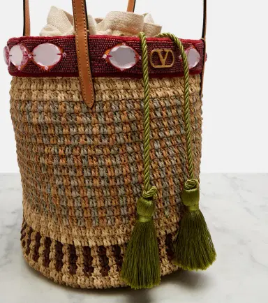 Valentino Garavani VLogo Large embellished raffia bucket bag | Thumbnail 3