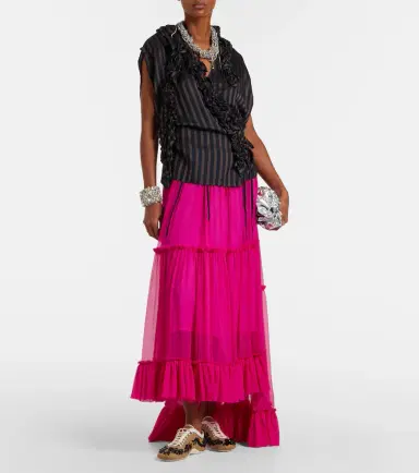 Dries Van Noten Asymmetric silk muslin skirt | Thumbnail 5