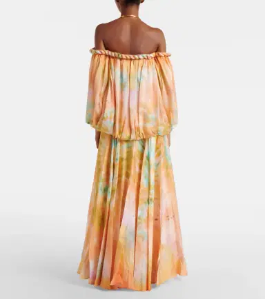 Zimmermann Luna off-shoulder printed silk chiffon gown | Thumbnail 3