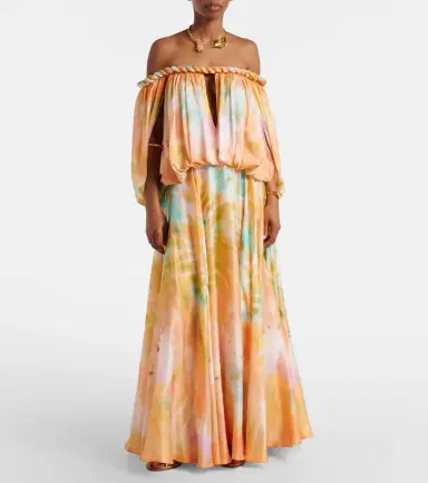 Zimmermann Luna off-shoulder printed silk chiffon gown | Thumbnail 4