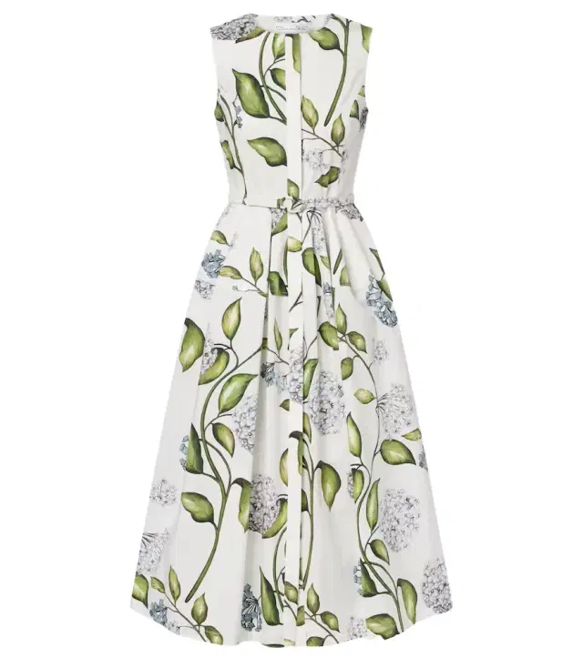 Oscar de la Renta Porcelain Flower cotton-blend midi dress
