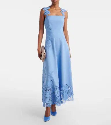 Oscar de la Renta Porcelain wool-blend guipure midi dress | Thumbnail 3