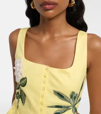 Agua by Agua Bendita Eslabón floral-appliqué linen crop top | Thumbnail 2
