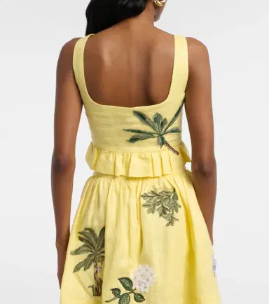 Agua by Agua Bendita Eslabón floral-appliqué linen crop top | Thumbnail 4