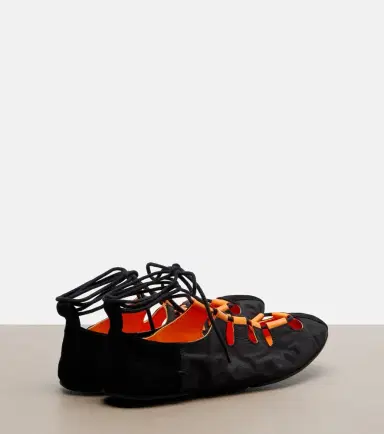 Alaïa Alaïa Suede-trimmed lace-up ballet flats | Thumbnail 4 Alaïa Alaïa Suede-trimmed lace-up ballet flats | Thumbnail 4