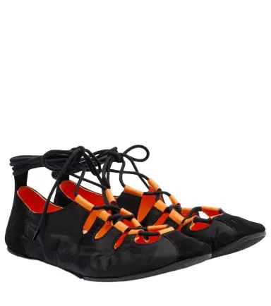 Alaïa Alaïa Suede-trimmed lace-up ballet flats | Thumbnail 1 Alaïa Alaïa Suede-trimmed lace-up ballet flats | Thumbnail 1