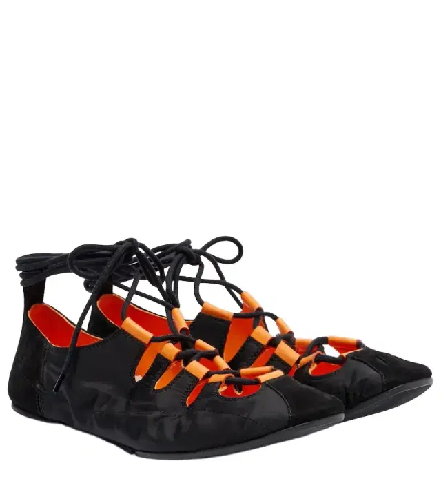 Alaia Alaïa Suede-trimmed lace-up ballet flats
